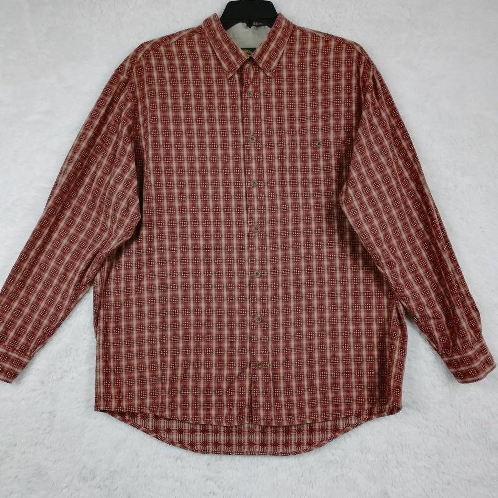 Cabelas Mens Shirt Button Down Brown Long Sleeve Pocket Cotton Big & Tall XL